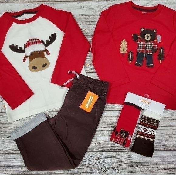 Gymboree Christmas Holiday Outfit Reindeer Bear Corduroy Pants Button Up Socks - Picture 3 of 10
